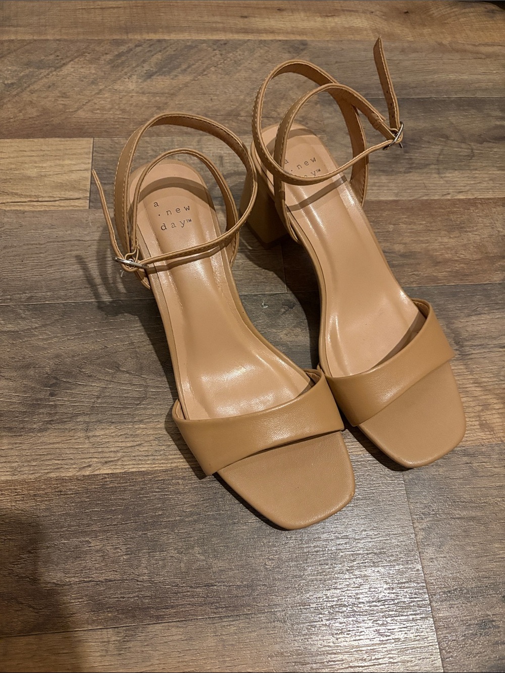 a new day Tan Ankle-Strap Block Heel Sandals